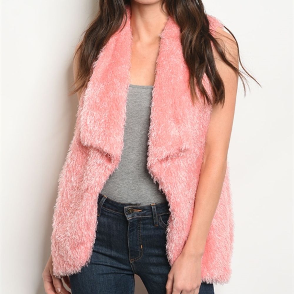 FAUX FUR PINK SHAGGY VEST! UNIQUE ITEM! - Picture 1 of 3